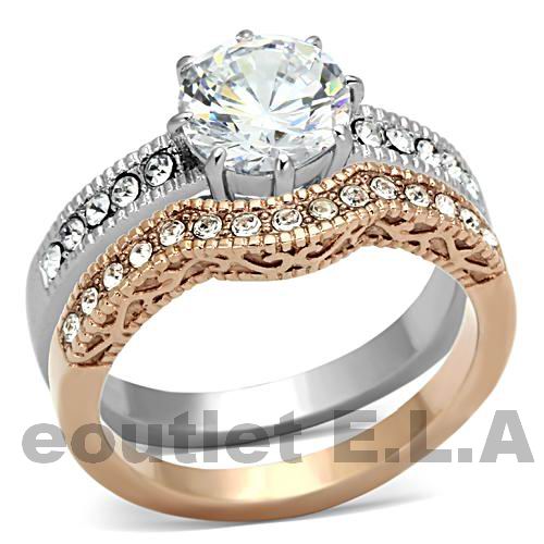 3.35CT CZ STAINLESS STEEL ROSE GOLD WEDDING SET-size6/9